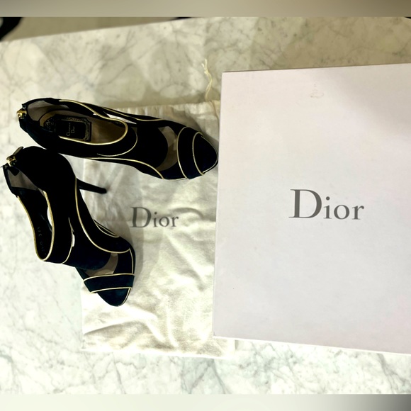 Christian Dior Balck Suede and Gold Heel - Picture 1 of 5